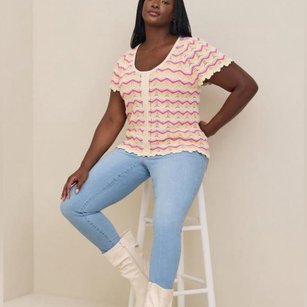 Torrid pink Pullover‎ Flutter Sleeve knit boho cottagecore colorful Sweater